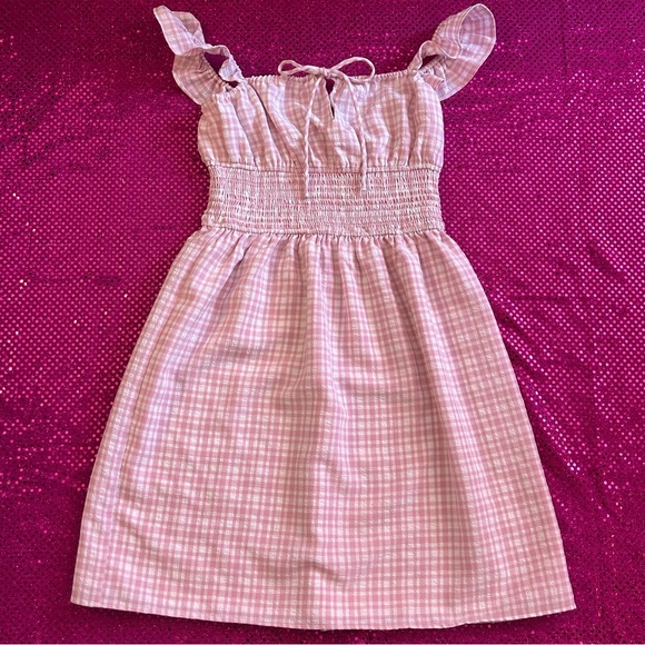 wayf baby pink gingham sleeveless dress - Picture 1 of 5
